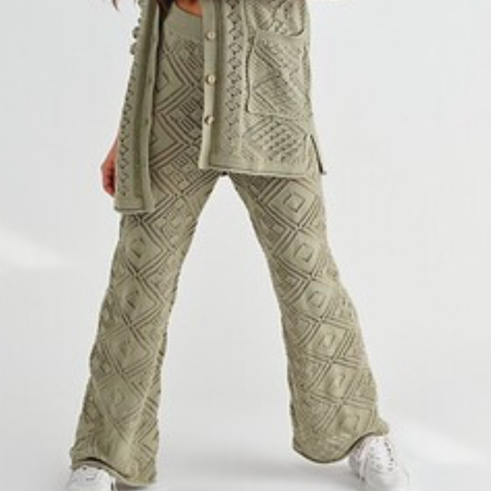Free People Olive Knit Boot Cut Pants